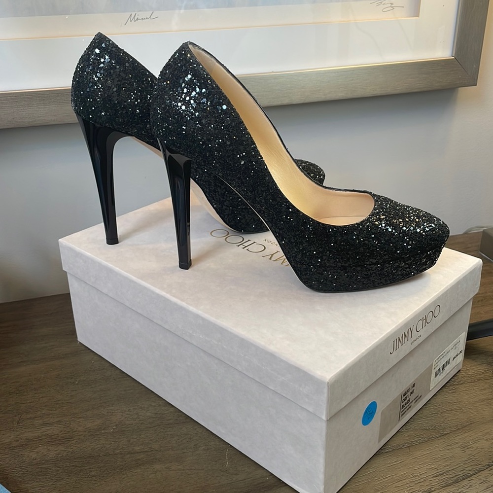 Jimmy Choo London - Alex coarse glitter black pump size 40 (fits like 9.5 US)